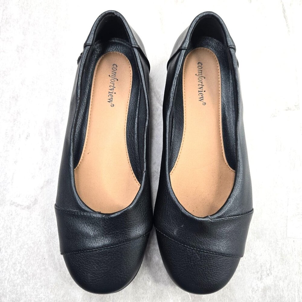 Comfort View Ballet Flats Sz 9 Wide Fit Black Minimalist Dressy Ballerina Shoes